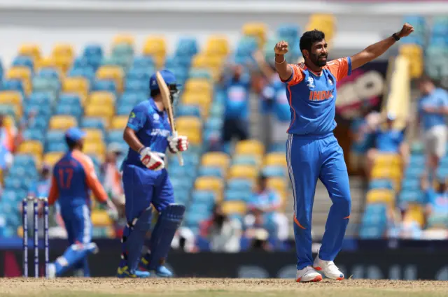 Jasprit Bumrah celebrates a wicket