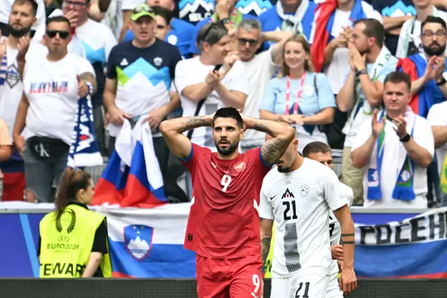 Aleksandar Mitrovic reacts after missing a goal opportunity