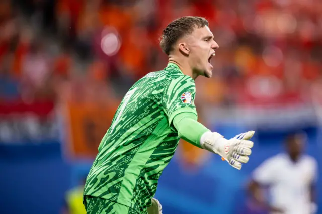 Netherlands goalkeeper Bart Verbruggen shouting