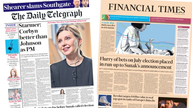 Front pages of the Daily Telegraph and the Financial Times