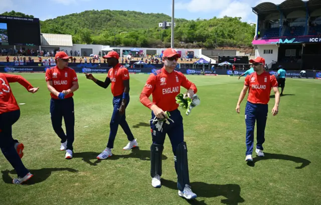 England take the field ahead of their T20 World Cup game against South Africa