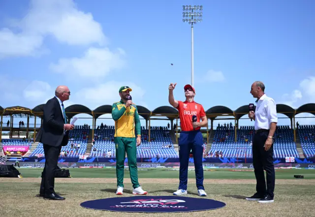 Jos Buttler and Aiden Markram at the toss