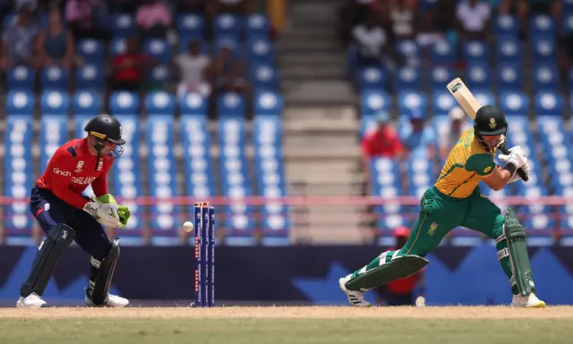 Aiden Markram is bowled by Adil Rashid