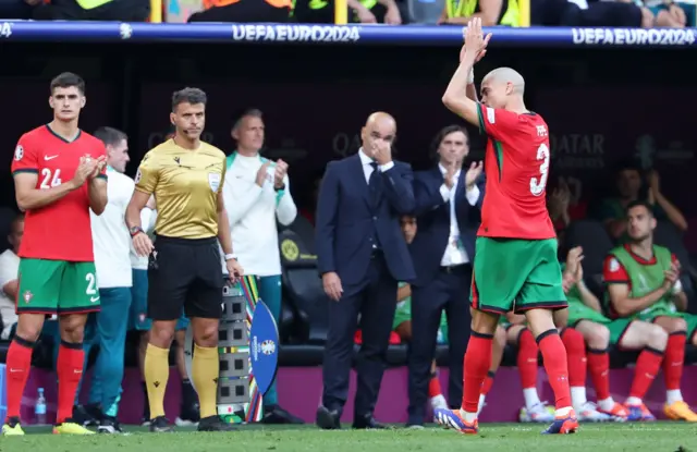 Pepe applauds the crowd for their reception as he leaves the pitch