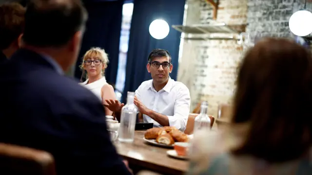 Rishi Sunak seated at a table with representatives of the night-time economy in central London to talk about his party's plans to focus on pubs and clubs in the first 100 days of a new Tory government.