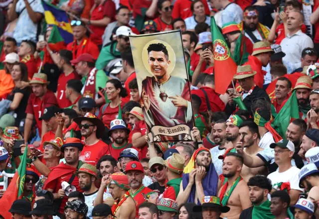 A mock up of Ronaldo as Jesus among the Portugal fans