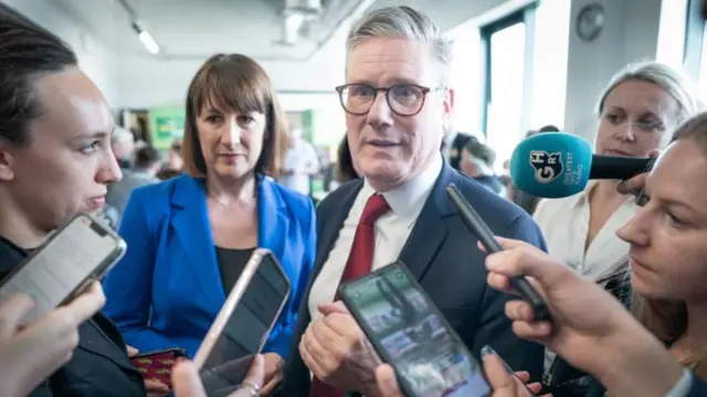 Labour Party leader Sir Keir Starmer and shadow chancellor, Rachel Reeves face questions from journalists during in Swindon