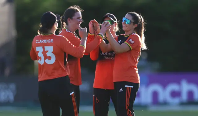 The Blaze celebrate the wicket of Alice Davidson-Richards