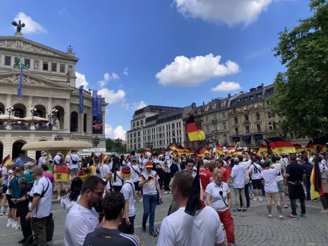 German fans gather in Frankfurt six hours before kick off