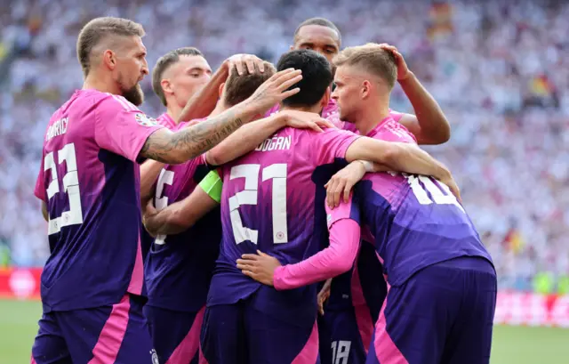 Germany players celebrate Gundogan's goal v Hungary