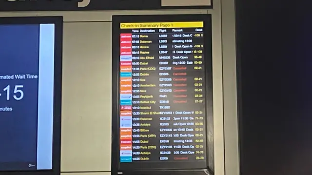 Departure board at Manchester Airport