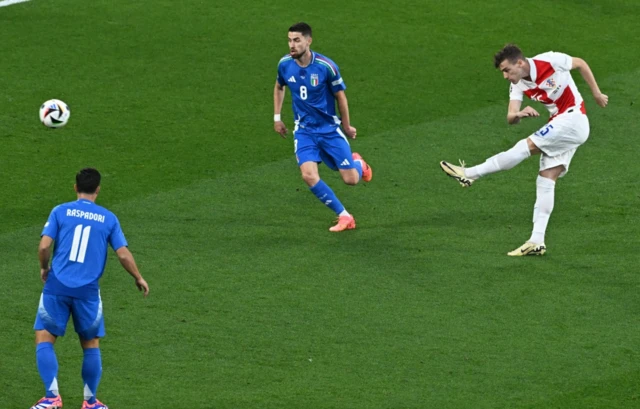 Croatia's Luka Sucic shoots at goal