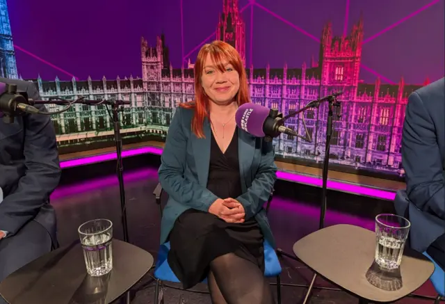 Green Party candidate Rachel Featherstone sat in the studio with a microphone in front of her