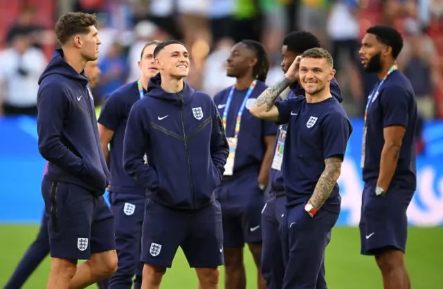 England players look relaxed as they survey the pitch