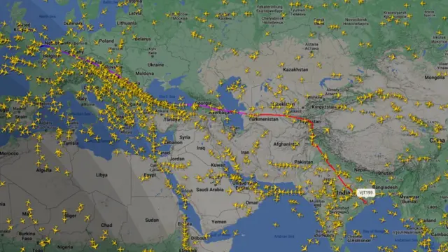 Flight path of plane that Asaange is believed to be on