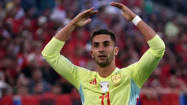 Ferran Torres celebrates scoring for Spain against Albania