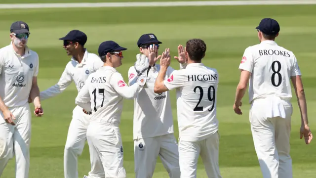 Ryan Higgins takes a wicket