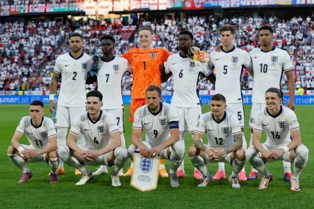 England team before kick-off to Slovenia