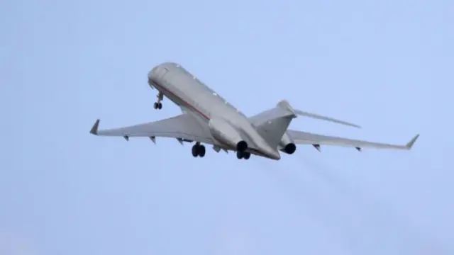 A plane carrying WikiLeaks founder Julian Assange takes off from Saipan International Airport on June 26, 2024