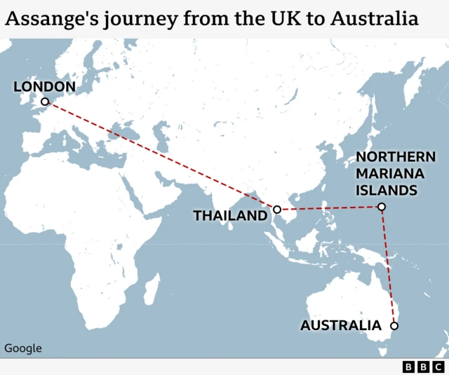 Map showing plane route