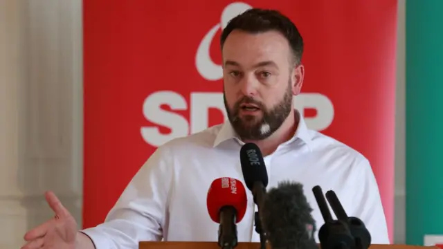 SDLP Leader Colum Eastwood during his party's manifesto launch at the Verbal Arts Centre in Derry City.