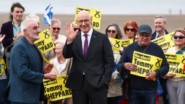 SNP leader and First Minister John Swinney campaigning in Edinburgh on 27 June