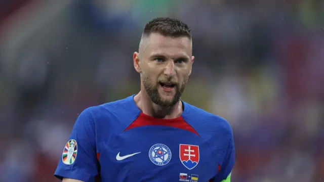 Slovakia centre back Milan Skriniar looks like he is ready to go into battle for his country during Euro 2024.