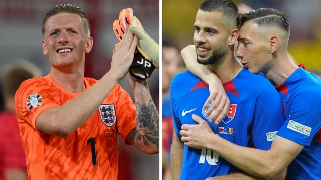 Jordan Pickford and Slovakia players