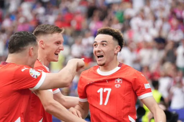 Switzerland celebrate scoring a goal