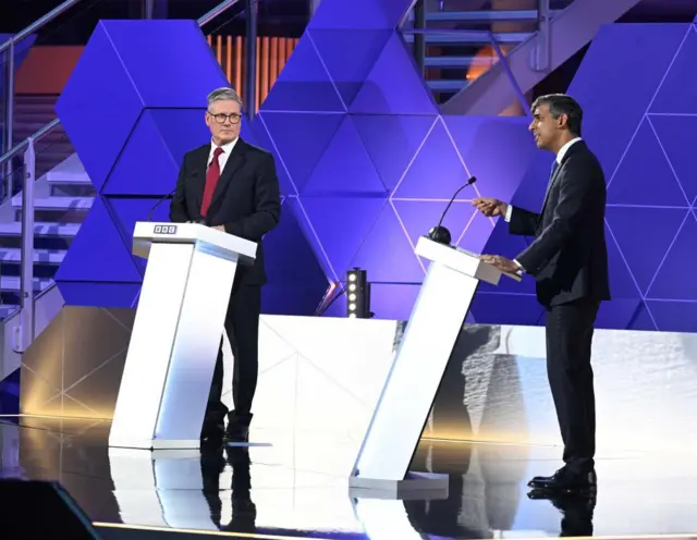 Starmer and Sunak taking part in BBC leaders debate