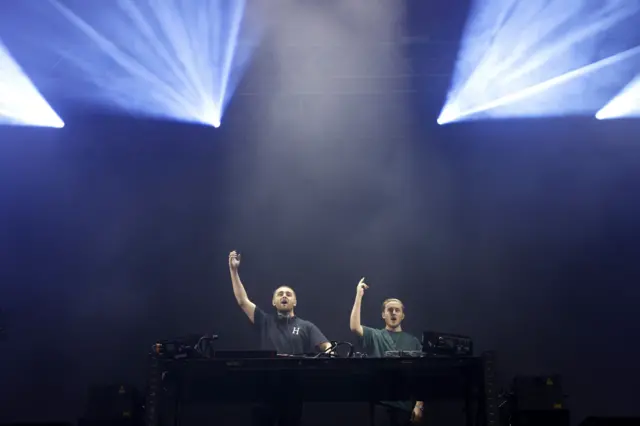 Disclosure performing on a dark stage at Radio 1's Big Weekend in 2022