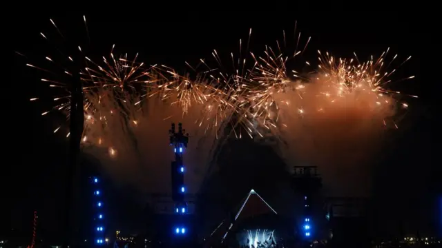 Fireworks at Glastonbury after Dua Lipa's set on the Friday