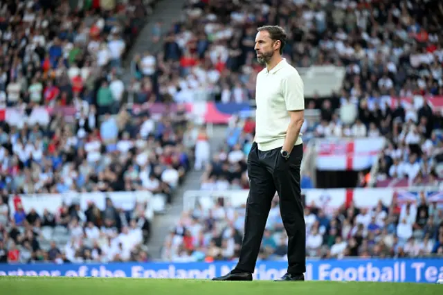 : Gareth Southgate, Manager of England men's senior team, looks on