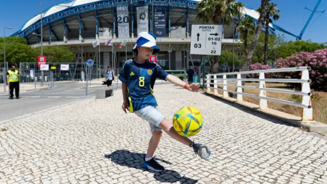 Scotland fan kicking ball