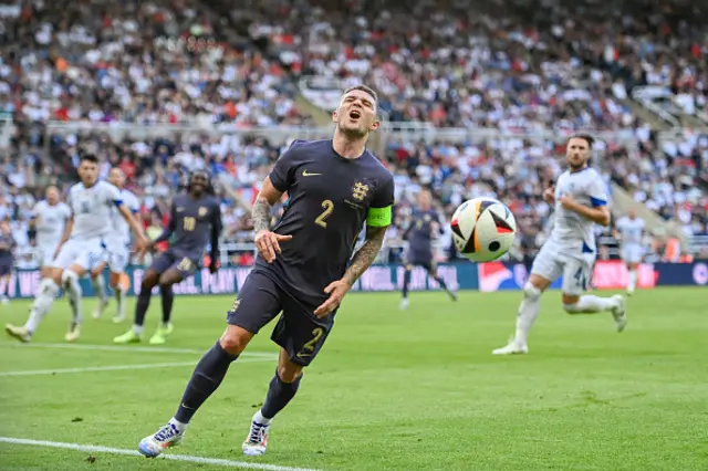 Kieran Trippier of England reacts after ball goes out