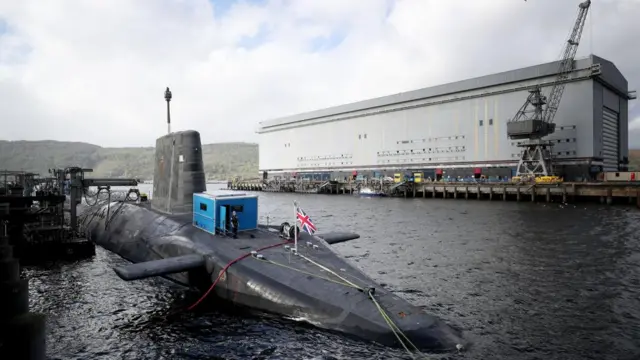 The Vanguard-class nuclear deterrent submarine HMS Vengeance at HM Naval Base Clyde, Faslane