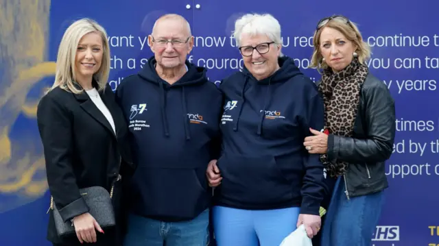 Rob Burrow's family, (left to right) sister Claire Burnett, father Geoff Burrow, mother Irene Burrow and sister Joanne Hartshorn