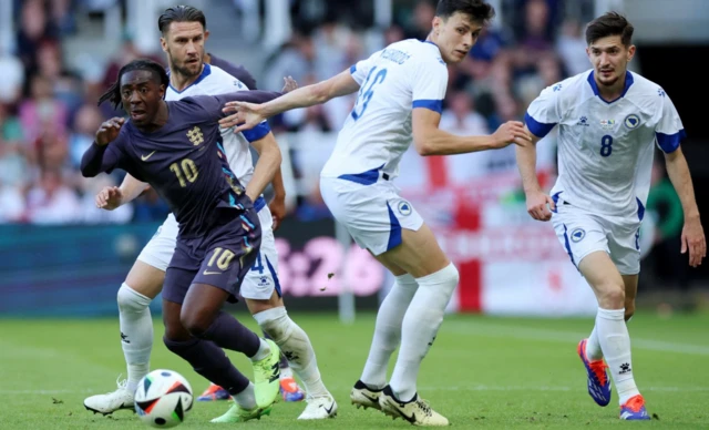 England's Eberechi Eze in action with Bosnia and Herzegovina's Anel Ahmedhodzic