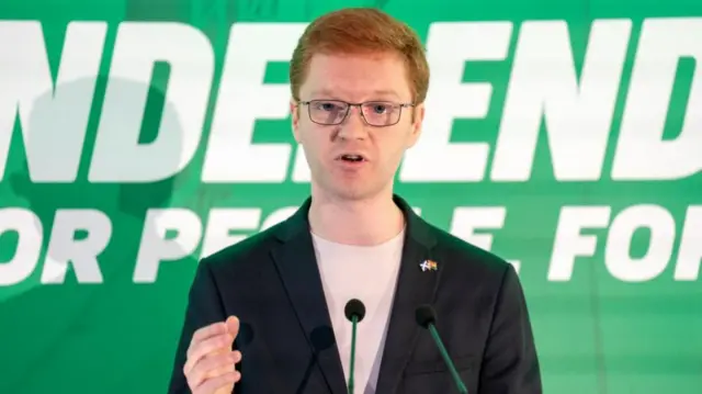 Scottish Green Party's Ross Greer MSP at the 2023 Scottish Green Party Spring Conference at the Golden Jubilee Conference Centre in Clydebank.