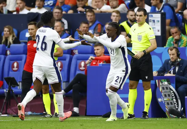 England's Eberechi Eze comes on as a substitute to replace Kobbie Mainoo