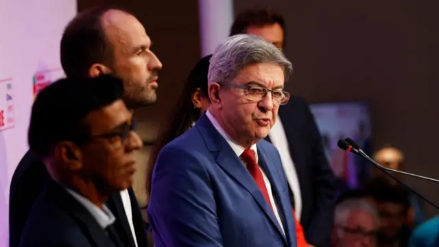 Jean-Luc Melenchon, leader of French far-left opposition party La France Insoumise (France Unbowed - LFI), member of the alliance of left-wing parties, called the "Nouveau Front Populaire"