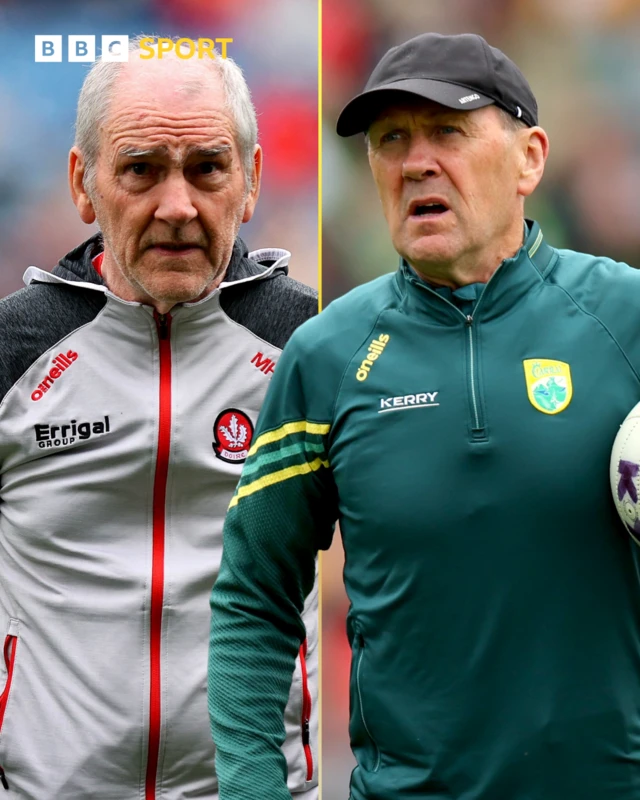 Derry manager Mickey Harte (left) Kerry manager Jack O'Connor (right)