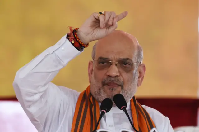 KOLKATA, WEST BENGAL, INDIA - 2024/05/15: Amit Shah, India's Home Minister for the ruling Bharatiya Janata Party (BJP) attends public meeting for Lok Sabha Poll campaign in Hooghly. (Photo by Dipa Chakraborty/Pacific Press/LightRocket via Getty Images)