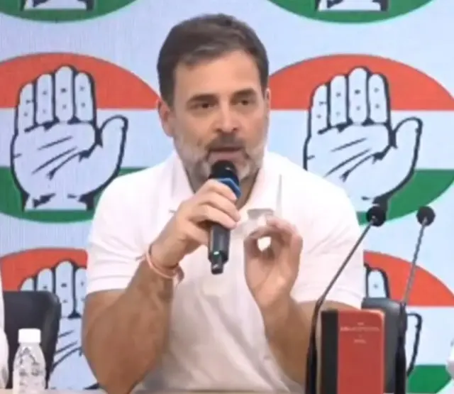 Rahul Gandhi seen at the Congress press conference in Delhi