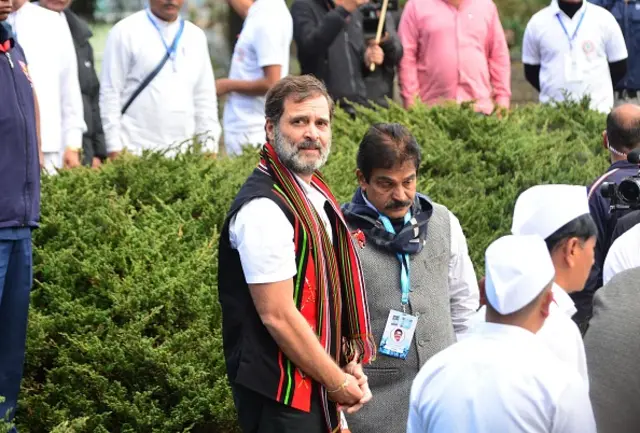 Congress leader Rahul Gandhi at a World War II memorial site during the Bharat Jodo Nyay Yatra in Kohima, Nagaland, on 16 January