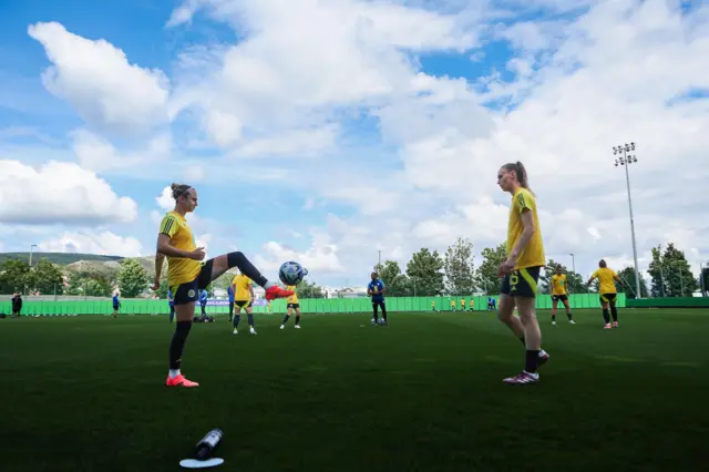 Scotland players warm up before Israel game