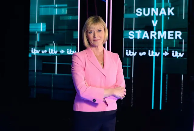 Julie Etchingham poses on the set of the forthcoming TV debate