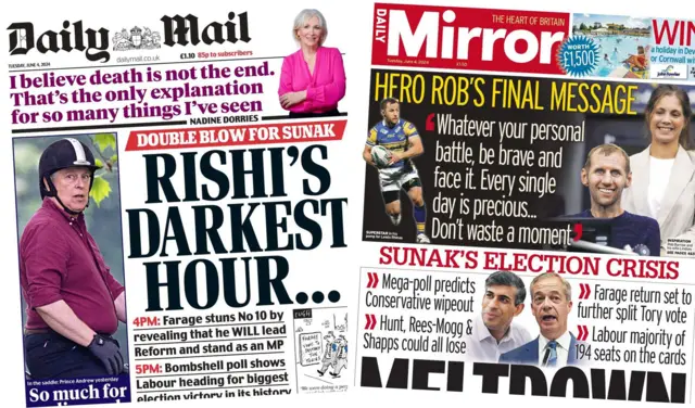 Front pages of The Daily Mail and The Daily Mirror