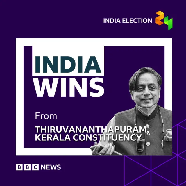 Shashi Tharoor wins from Thiruvananthapuram