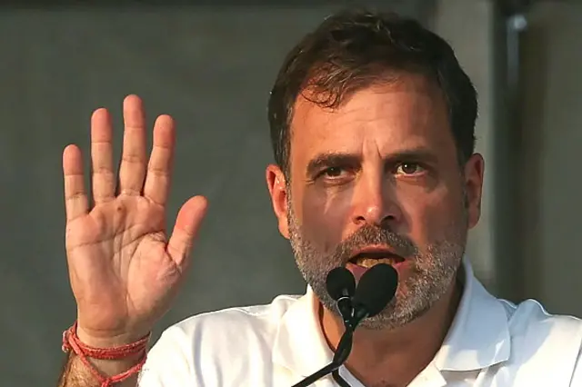 Rahul Gandhi speaking at an election rally in Uttar Pradesh on 28 May